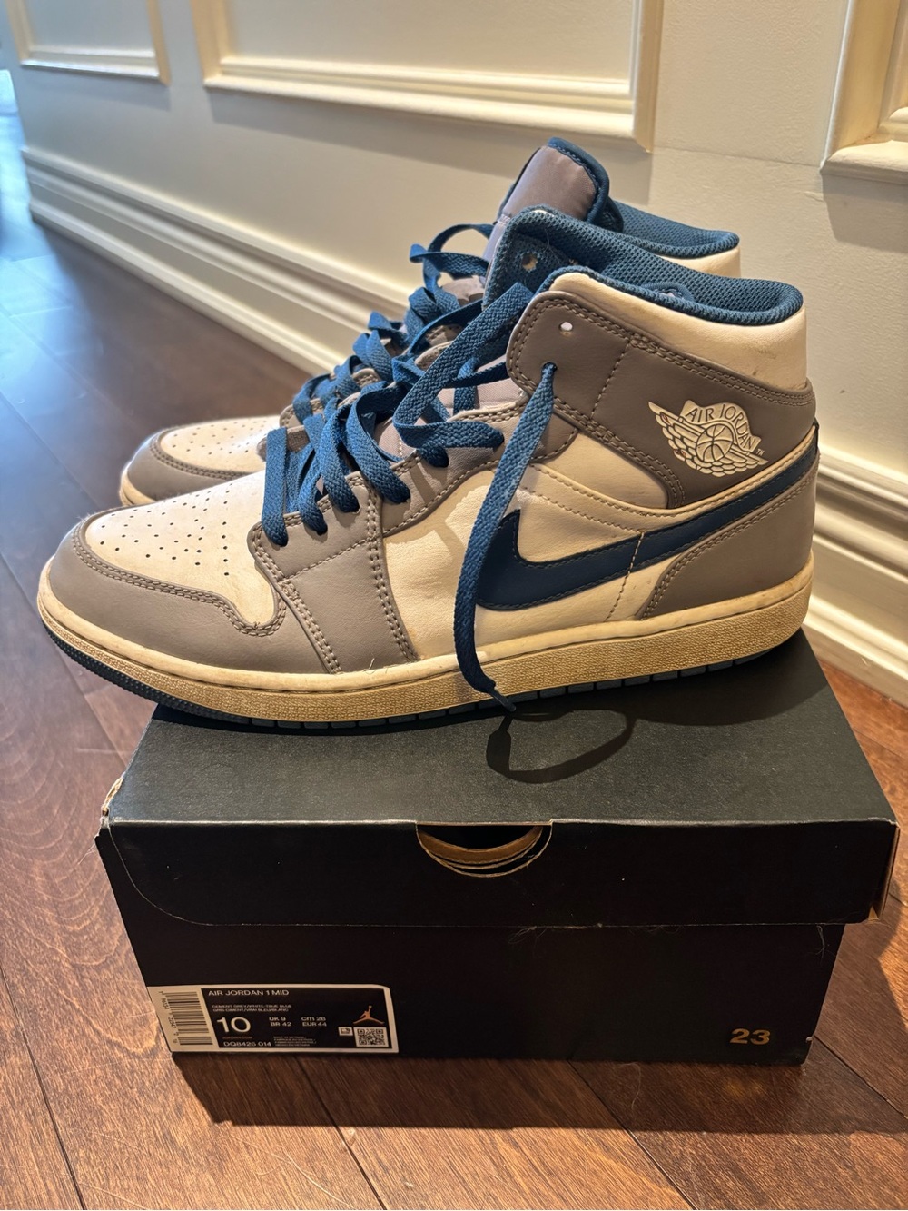 Jordan Mid Sneakers in Blue, Gray & White